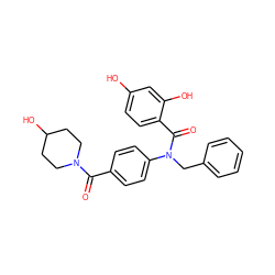 O=C(c1ccc(N(Cc2ccccc2)C(=O)c2ccc(O)cc2O)cc1)N1CCC(O)CC1 ZINC000653677658