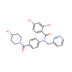 O=C(c1ccc(N(Cc2cccnc2)C(=O)c2ccc(O)cc2O)cc1)N1CCC(O)CC1 ZINC000653778428