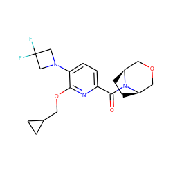 O=C(c1ccc(N2CC(F)(F)C2)c(OCC2CC2)n1)N1[C@H]2CC[C@@H]1COC2 ZINC001772628176