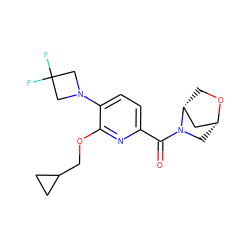 O=C(c1ccc(N2CC(F)(F)C2)c(OCC2CC2)n1)N1C[C@@H]2C[C@H]1CO2 ZINC001772605122