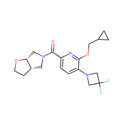 O=C(c1ccc(N2CC(F)(F)C2)c(OCC2CC2)n1)N1C[C@@H]2CCO[C@@H]2C1 ZINC000146555314