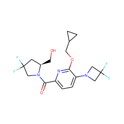 O=C(c1ccc(N2CC(F)(F)C2)c(OCC2CC2)n1)N1CC(F)(F)C[C@H]1CO ZINC000146356841