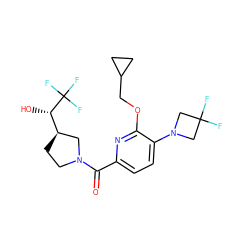 O=C(c1ccc(N2CC(F)(F)C2)c(OCC2CC2)n1)N1CC[C@@H]([C@H](O)C(F)(F)F)C1 ZINC000146436457