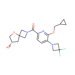 O=C(c1ccc(N2CC(F)(F)C2)c(OCC2CC2)n1)N1CC2(C[C@H](O)CO2)C1 ZINC000146286589