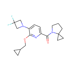 O=C(c1ccc(N2CC(F)(F)C2)c(OCC2CC2)n1)N1CCCC12CC2 ZINC000146241732