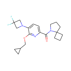 O=C(c1ccc(N2CC(F)(F)C2)c(OCC2CC2)n1)N1CCCC12CCC2 ZINC000146429952