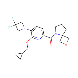 O=C(c1ccc(N2CC(F)(F)C2)c(OCC2CC2)n1)N1CCCC12COC2 ZINC000146554910