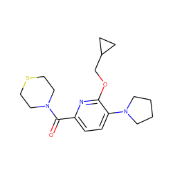 O=C(c1ccc(N2CCCC2)c(OCC2CC2)n1)N1CCSCC1 ZINC000150267160