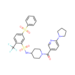 O=C(c1ccc(N2CCCC2)nc1)N1CCC(NS(=O)(=O)c2cc(S(=O)(=O)c3ccccc3)ccc2C(F)(F)F)CC1 ZINC000049746208