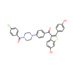 O=C(c1ccc(N2CCN(C(=O)c3ccc(Cl)cc3)CC2)cc1)c1c(-c2ccc(O)cc2)sc2cc(O)ccc12 ZINC000028134171