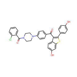 O=C(c1ccc(N2CCN(C(=O)c3ccccc3Cl)CC2)cc1)c1c(-c2ccc(O)cc2)sc2cc(O)ccc12 ZINC000028134369