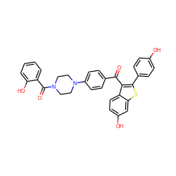 O=C(c1ccc(N2CCN(C(=O)c3ccccc3O)CC2)cc1)c1c(-c2ccc(O)cc2)sc2cc(O)ccc12 ZINC000028123012