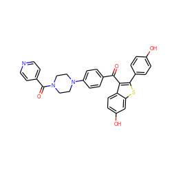 O=C(c1ccc(N2CCN(C(=O)c3ccncc3)CC2)cc1)c1c(-c2ccc(O)cc2)sc2cc(O)ccc12 ZINC000028330921