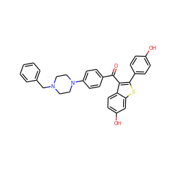 O=C(c1ccc(N2CCN(Cc3ccccc3)CC2)cc1)c1c(-c2ccc(O)cc2)sc2cc(O)ccc12 ZINC000095607659