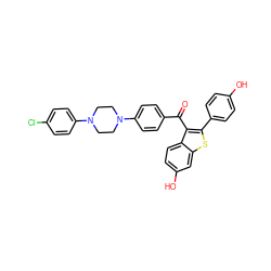 O=C(c1ccc(N2CCN(c3ccc(Cl)cc3)CC2)cc1)c1c(-c2ccc(O)cc2)sc2cc(O)ccc12 ZINC000028124771