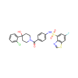 O=C(c1ccc(NS(=O)(=O)c2cc(F)cc3scnc23)cc1)N1CCC(O)(c2ccccc2Cl)CC1 ZINC000217613973