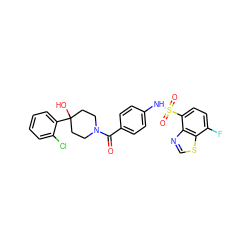 O=C(c1ccc(NS(=O)(=O)c2ccc(F)c3scnc23)cc1)N1CCC(O)(c2ccccc2Cl)CC1 ZINC000217624939