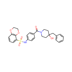 O=C(c1ccc(NS(=O)(=O)c2cccc3c2OCCO3)cc1)N1CCC(O)(Cc2ccccc2)CC1 ZINC000221280682