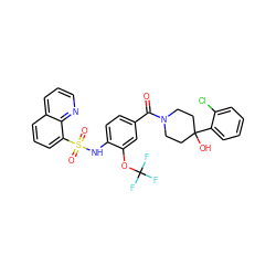 O=C(c1ccc(NS(=O)(=O)c2cccc3cccnc23)c(OC(F)(F)F)c1)N1CCC(O)(c2ccccc2Cl)CC1 ZINC000221276328