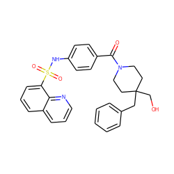 O=C(c1ccc(NS(=O)(=O)c2cccc3cccnc23)cc1)N1CCC(CO)(Cc2ccccc2)CC1 ZINC000217624600