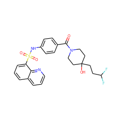 O=C(c1ccc(NS(=O)(=O)c2cccc3cccnc23)cc1)N1CCC(O)(CCC(F)F)CC1 ZINC000224373442