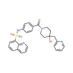 O=C(c1ccc(NS(=O)(=O)c2cccc3cccnc23)cc1)N1CCC(O)(Cc2ccccn2)CC1 ZINC000220542471