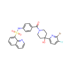 O=C(c1ccc(NS(=O)(=O)c2cccc3cccnc23)cc1)N1CCC(O)(c2ccc(F)c(Br)n2)CC1 ZINC000220719114