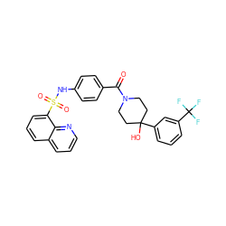 O=C(c1ccc(NS(=O)(=O)c2cccc3cccnc23)cc1)N1CCC(O)(c2cccc(C(F)(F)F)c2)CC1 ZINC000220582209