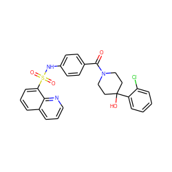 O=C(c1ccc(NS(=O)(=O)c2cccc3cccnc23)cc1)N1CCC(O)(c2ccccc2Cl)CC1 ZINC000220624007