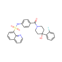 O=C(c1ccc(NS(=O)(=O)c2cccc3cccnc23)cc1)N1CCC(O)(c2ccccc2F)CC1 ZINC000220643198