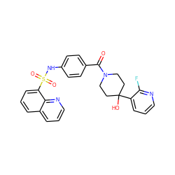 O=C(c1ccc(NS(=O)(=O)c2cccc3cccnc23)cc1)N1CCC(O)(c2cccnc2F)CC1 ZINC000220736454