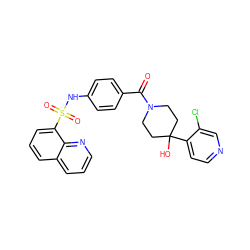 O=C(c1ccc(NS(=O)(=O)c2cccc3cccnc23)cc1)N1CCC(O)(c2ccncc2Cl)CC1 ZINC000220736622