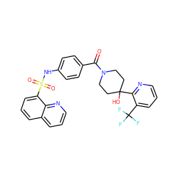 O=C(c1ccc(NS(=O)(=O)c2cccc3cccnc23)cc1)N1CCC(O)(c2ncccc2C(F)(F)F)CC1 ZINC000220719290