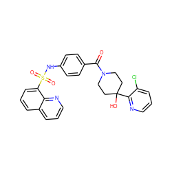 O=C(c1ccc(NS(=O)(=O)c2cccc3cccnc23)cc1)N1CCC(O)(c2ncccc2Cl)CC1 ZINC000220736303