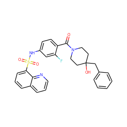 O=C(c1ccc(NS(=O)(=O)c2cccc3cccnc23)cc1F)N1CCC(O)(Cc2ccccc2)CC1 ZINC000220603084