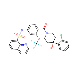 O=C(c1ccc(NS(=O)(=O)c2cccc3cccnc23)cc1OC(F)(F)F)N1CCC(O)(c2ccccc2Cl)CC1 ZINC000217628150