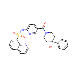 O=C(c1ccc(NS(=O)(=O)c2cccc3cccnc23)nc1)N1CCC(O)(c2ccccc2)CC1 ZINC000221282895