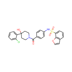 O=C(c1ccc(NS(=O)(=O)c2cccc3ccoc23)cc1)N1CCC(O)(c2ccccc2Cl)CC1 ZINC000220623897