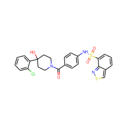 O=C(c1ccc(NS(=O)(=O)c2cccc3csnc23)cc1)N1CCC(O)(c2ccccc2Cl)CC1 ZINC000220463933