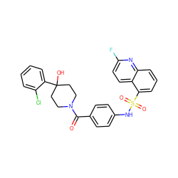 O=C(c1ccc(NS(=O)(=O)c2cccc3nc(F)ccc23)cc1)N1CCC(O)(c2ccccc2Cl)CC1 ZINC000221272319