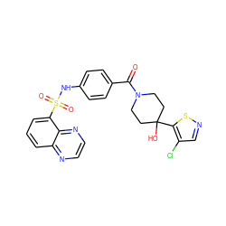 O=C(c1ccc(NS(=O)(=O)c2cccc3nccnc23)cc1)N1CCC(O)(c2sncc2Cl)CC1 ZINC000221302914