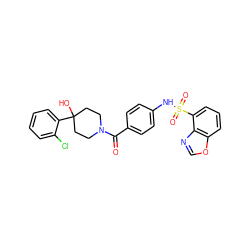 O=C(c1ccc(NS(=O)(=O)c2cccc3ocnc23)cc1)N1CCC(O)(c2ccccc2Cl)CC1 ZINC000220603446