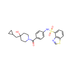 O=C(c1ccc(NS(=O)(=O)c2cccc3scnc23)cc1)N1CCC(O)(CC2CC2)CC1 ZINC000217635046