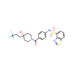 O=C(c1ccc(NS(=O)(=O)c2cccc3scnc23)cc1)N1CCC(O)(CCC(F)(F)F)CC1 ZINC000217625463