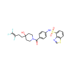 O=C(c1ccc(NS(=O)(=O)c2cccc3scnc23)cc1)N1CCC(O)(CCC(F)=C(F)F)CC1 ZINC000217615947