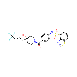 O=C(c1ccc(NS(=O)(=O)c2cccc3scnc23)cc1)N1CCC(O)(CCCC(F)(F)F)CC1 ZINC000217629794