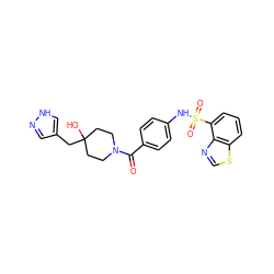 O=C(c1ccc(NS(=O)(=O)c2cccc3scnc23)cc1)N1CCC(O)(Cc2cn[nH]c2)CC1 ZINC000217725406