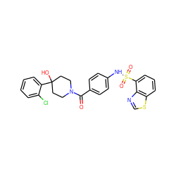 O=C(c1ccc(NS(=O)(=O)c2cccc3scnc23)cc1)N1CCC(O)(c2ccccc2Cl)CC1 ZINC000221277979