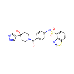 O=C(c1ccc(NS(=O)(=O)c2cccc3scnc23)cc1)N1CCC(O)(c2cn[nH]c2)CC1 ZINC000224392467