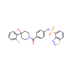 O=C(c1ccc(NS(=O)(=O)c2cccc3snnc23)cc1)N1CCC(O)(c2ccccc2Cl)CC1 ZINC000221282729